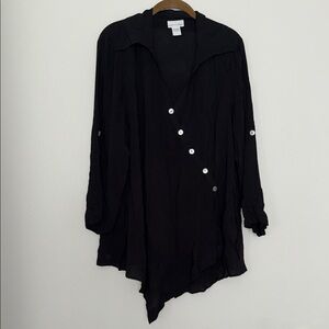 Black Asymmetrical Button-Up Blouse